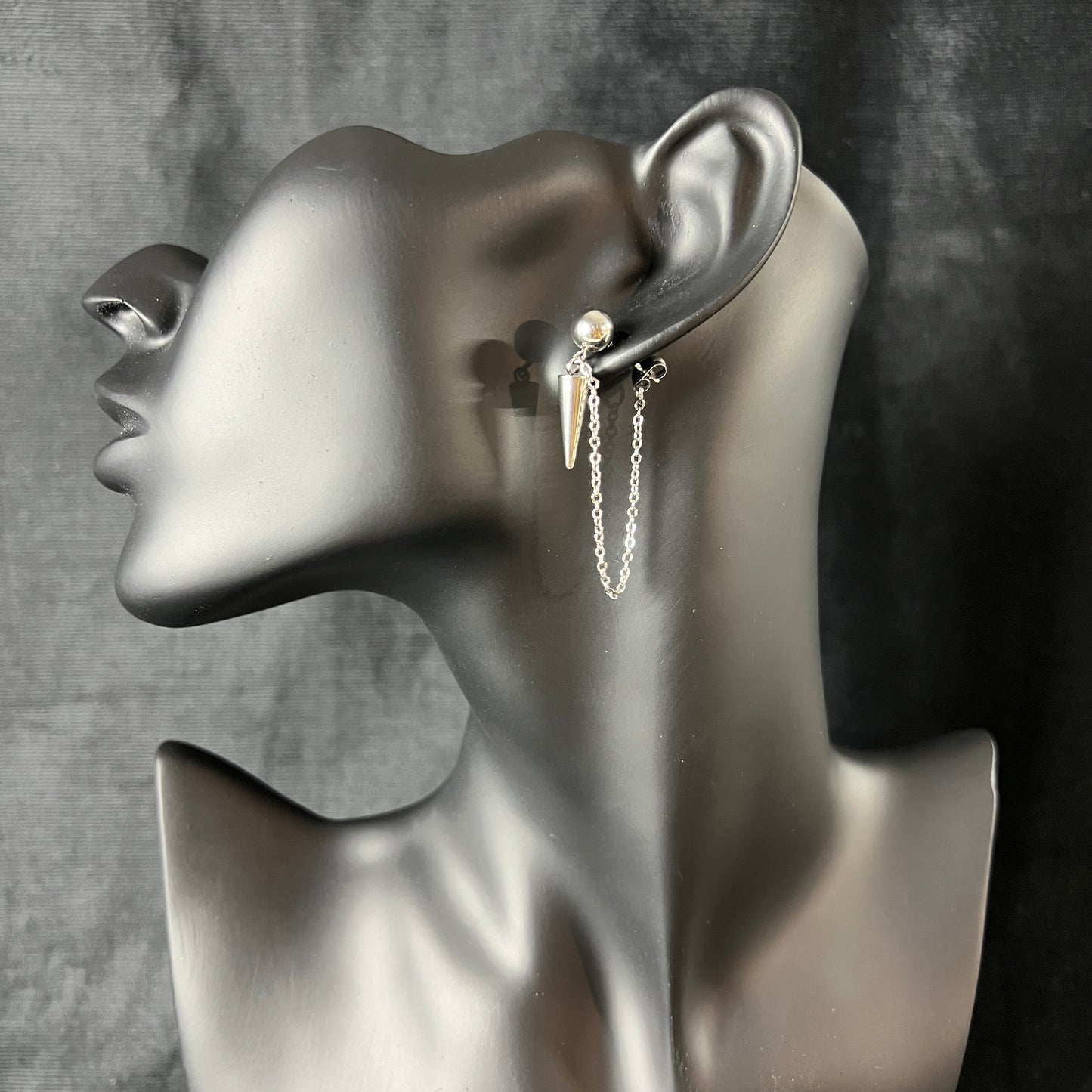 Punk rock stainless steel stud spike and chains earrings Baguette Magick