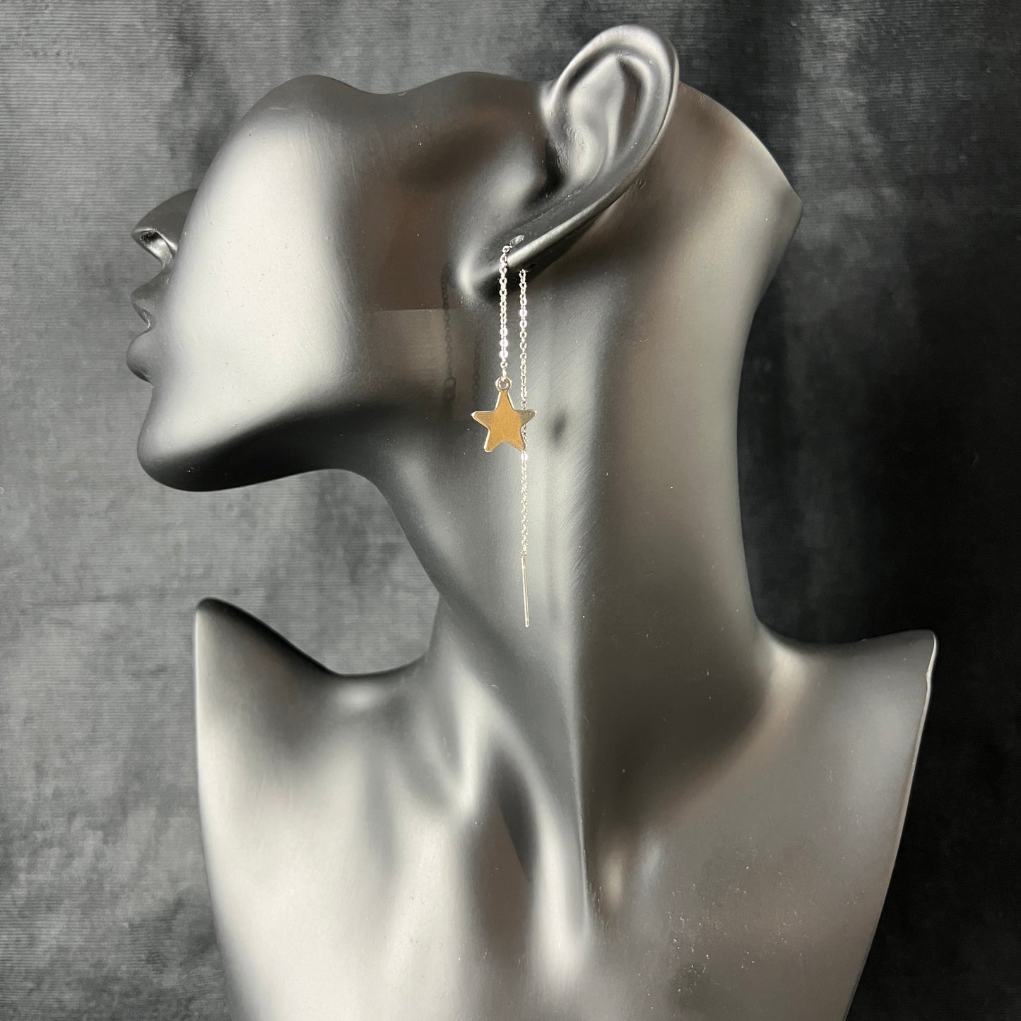Crescent moon and star threader stainless steel earrings Baguette Magick
