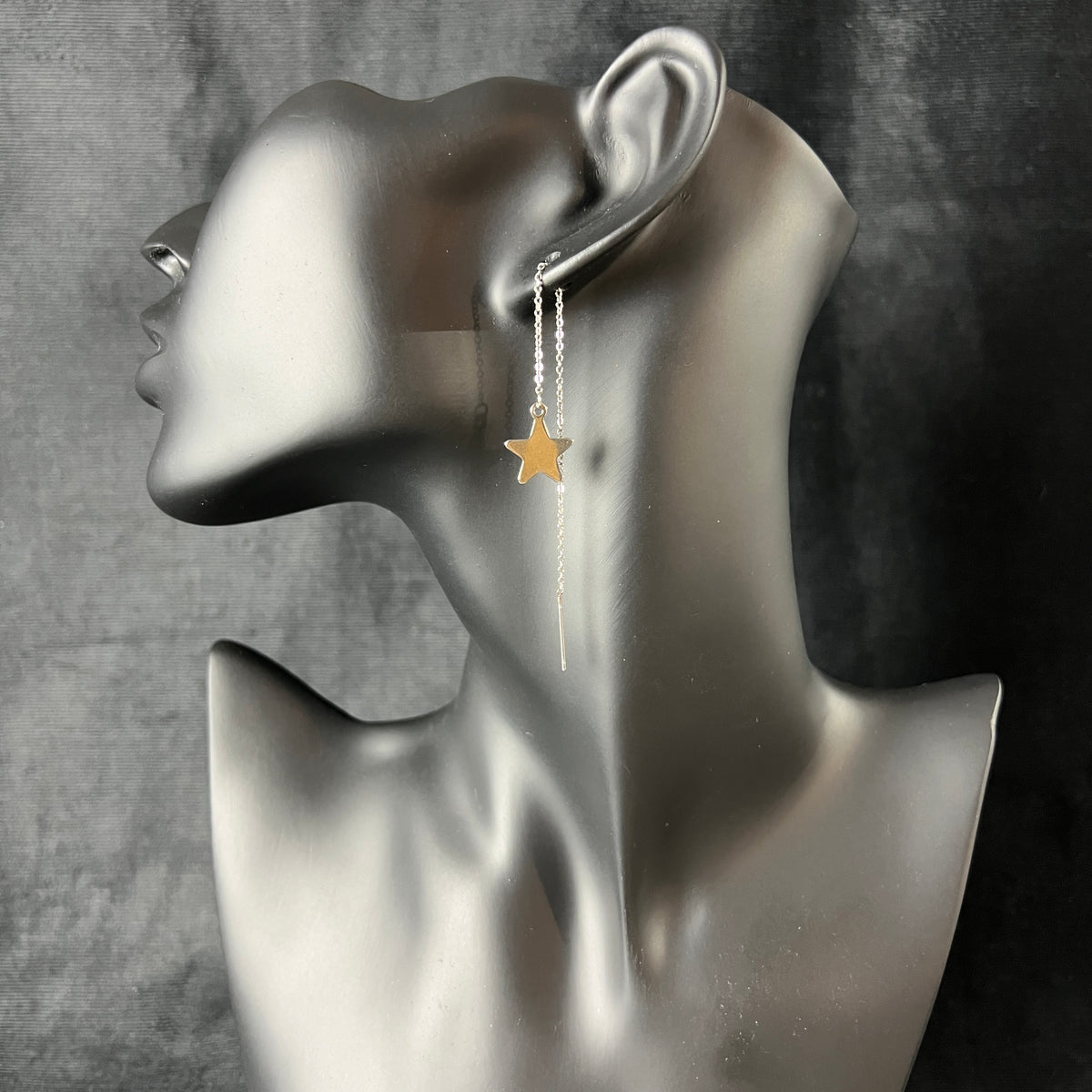 Crescent moon and star threader stainless steel earrings Baguette Magick