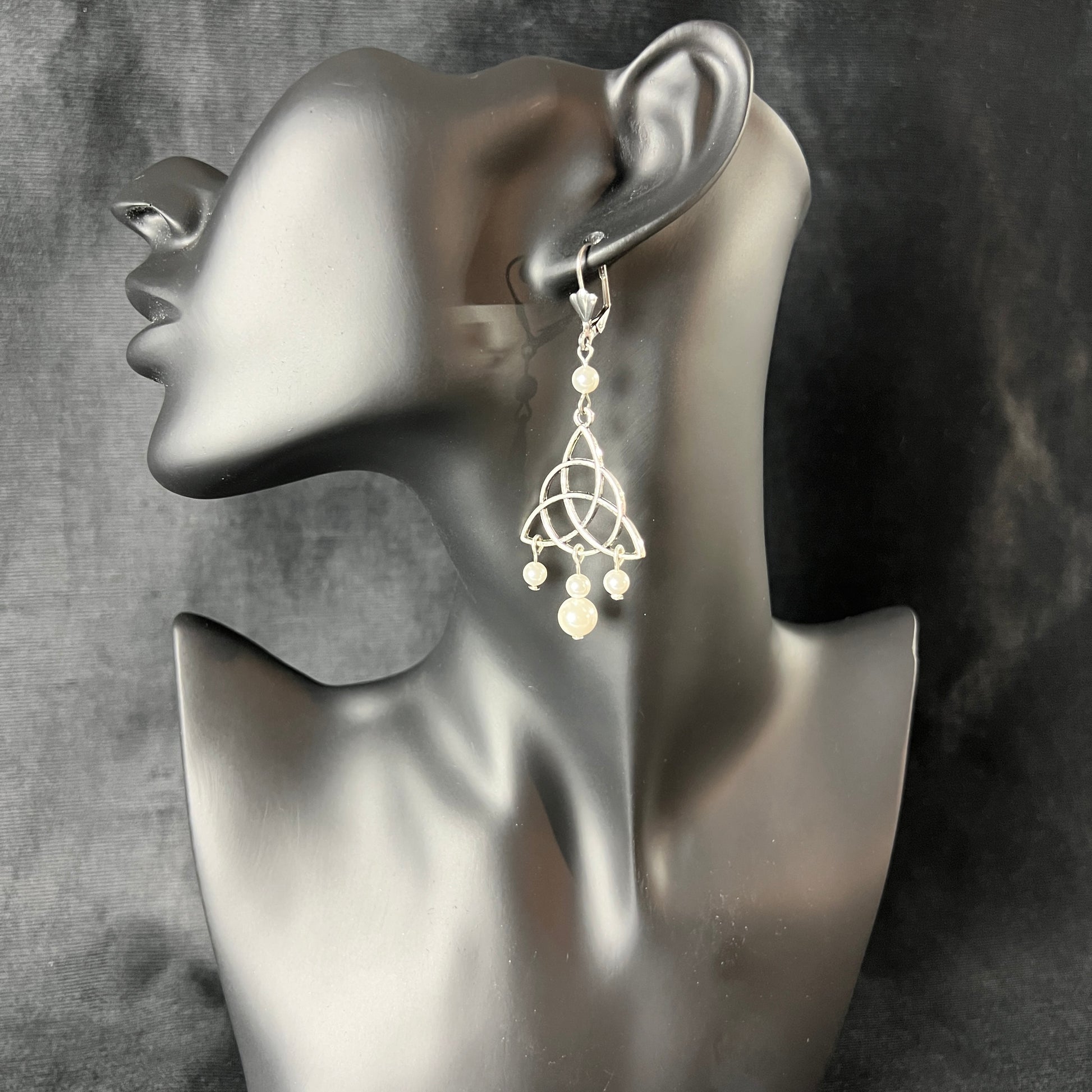 Victorian Edwardian triquetra and pearls teardrop earrings Baguette Magick