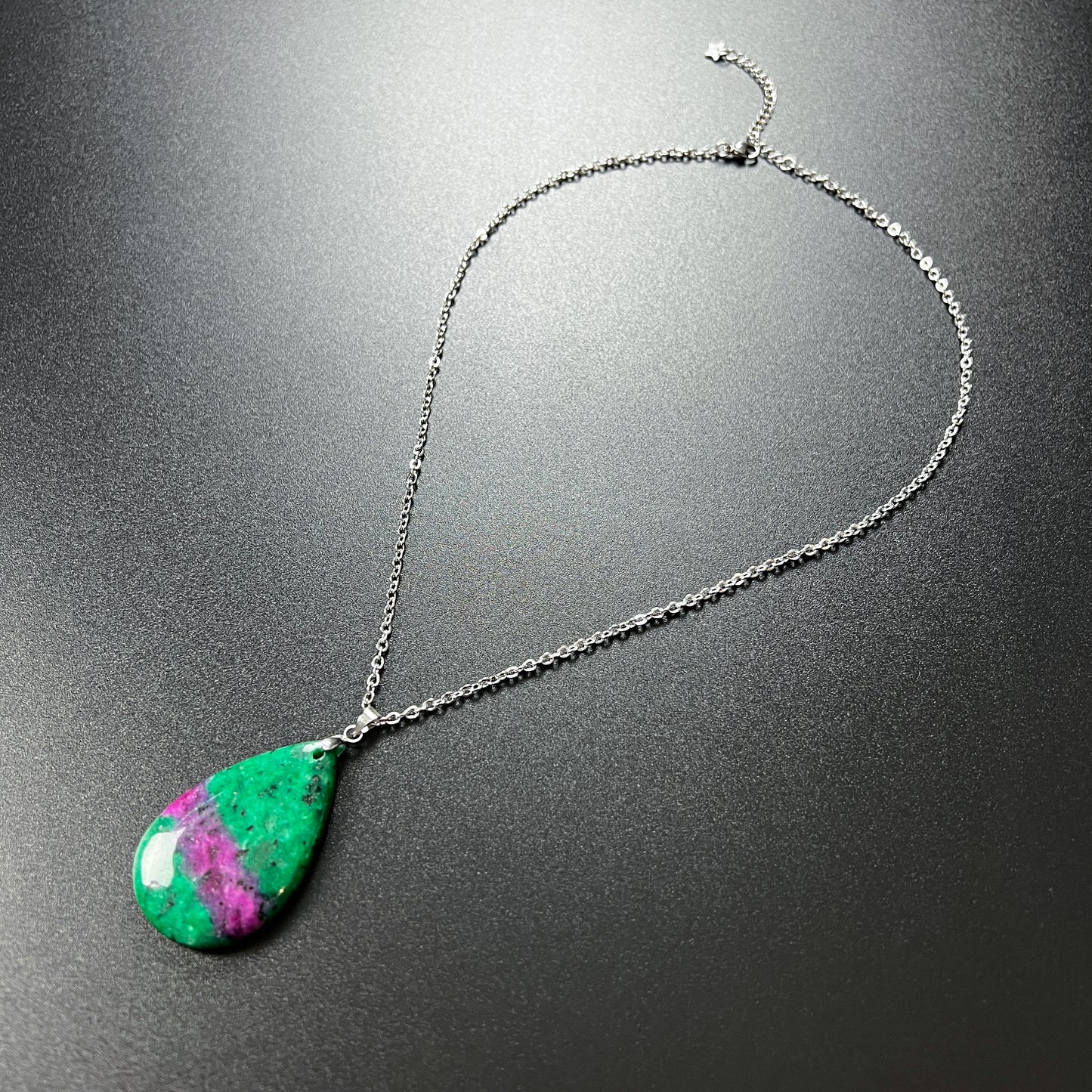 Ruby in Zoisite Anyolite stainless steel pendant necklace Baguette Magick