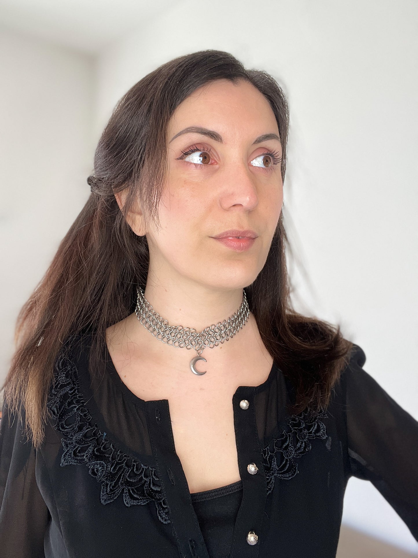 Moon crescent chainmail choker European 4 in 1 stainless steel necklace Baguette Magick