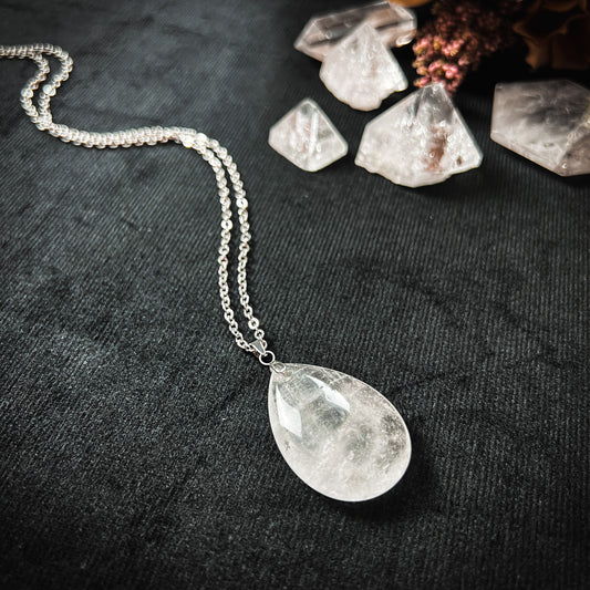 Clear quartz stainless steel pendant necklace Baguette Magick