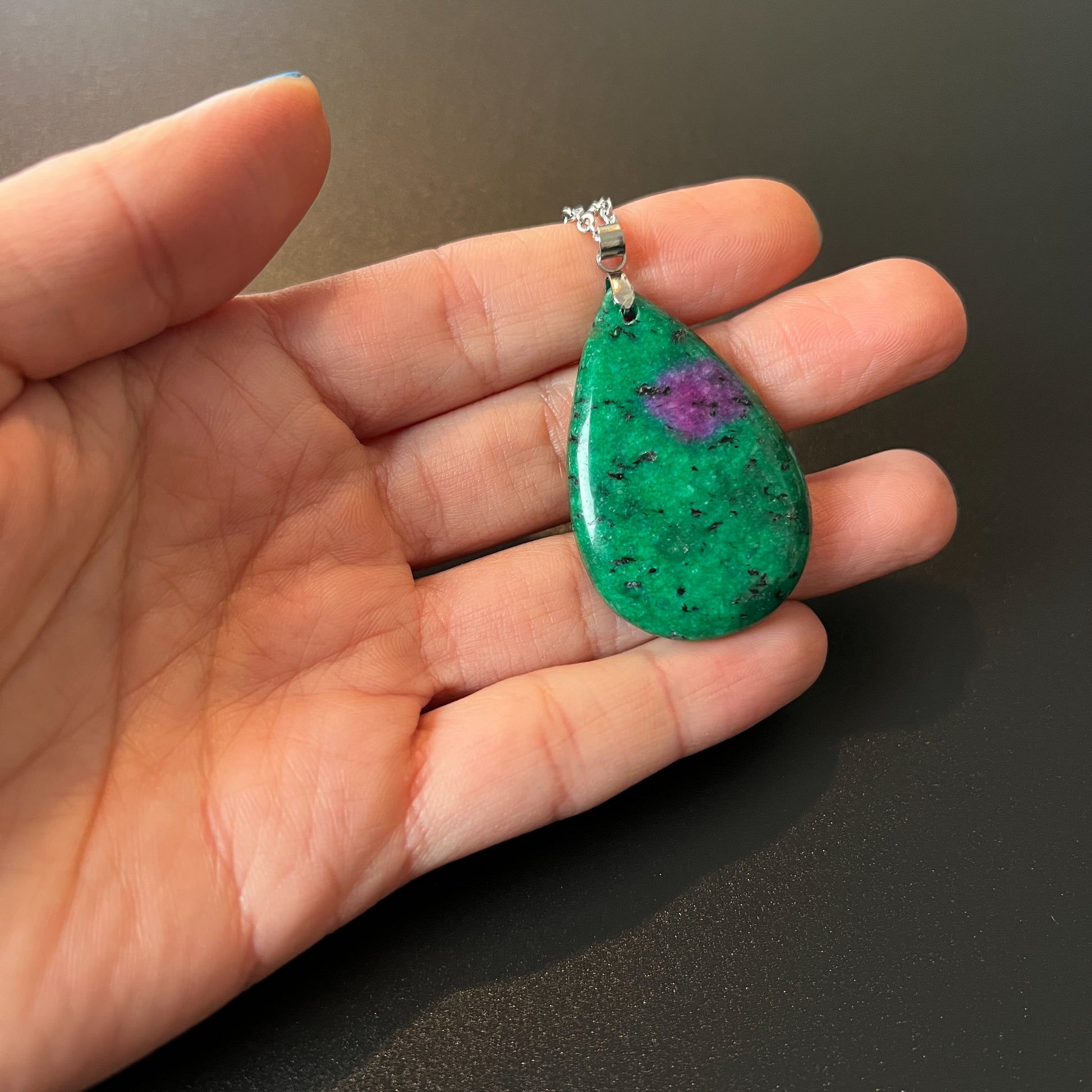 Ruby in Zoisite Anyolite stainless steel pendant necklace Baguette Magick