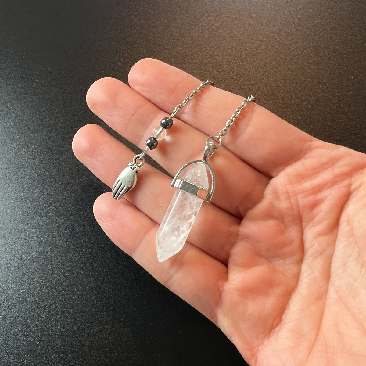 Quartz and hematite hand pendulum Baguette Magick