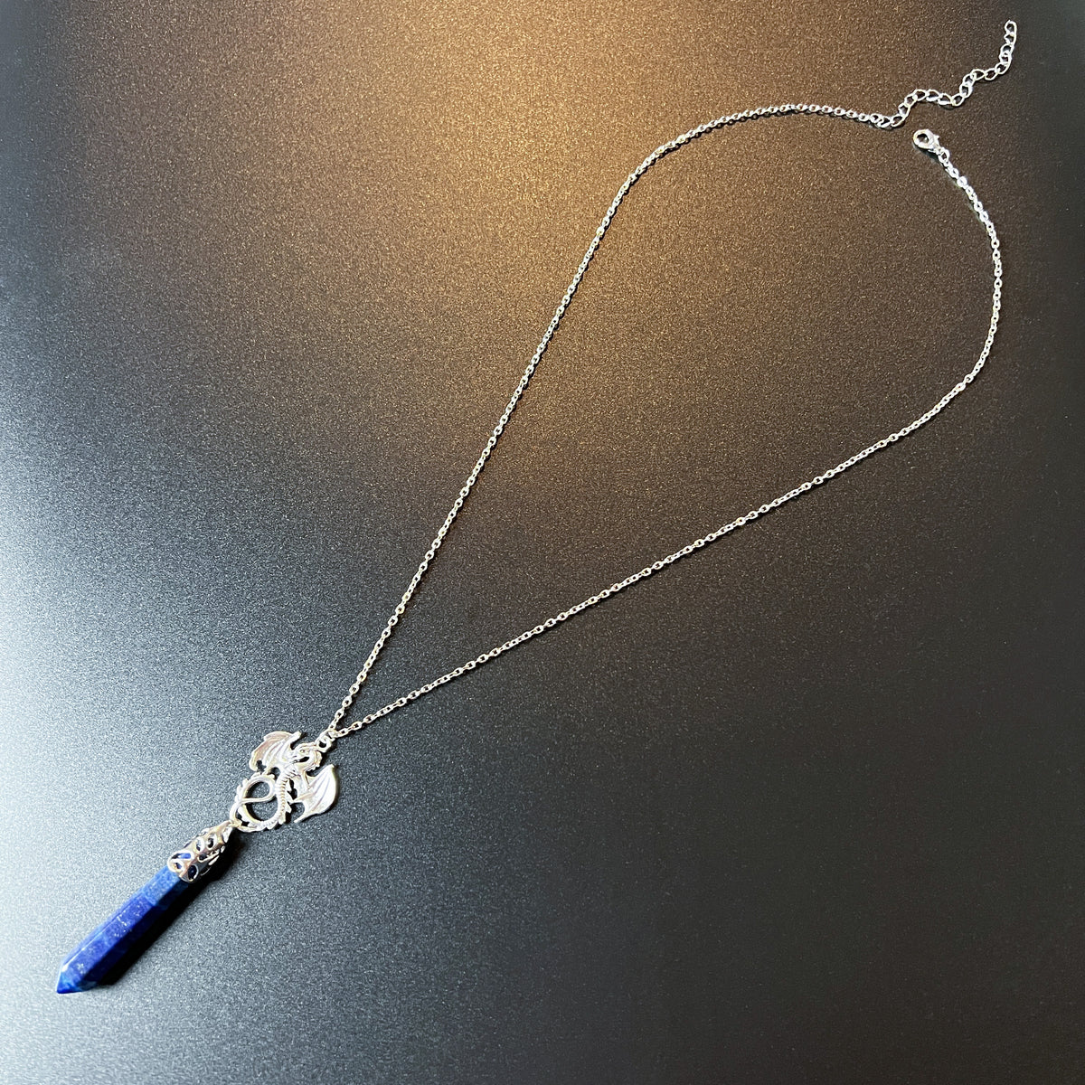 Lapis lazuli and dragon divination pendulum necklace Baguette Magick