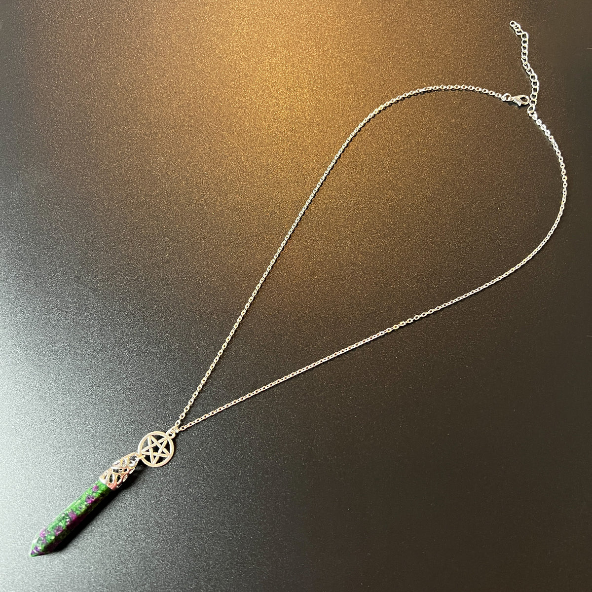 Ruby in Zoisite Anyolite crystal and pentacle divination necklace Baguette Magick