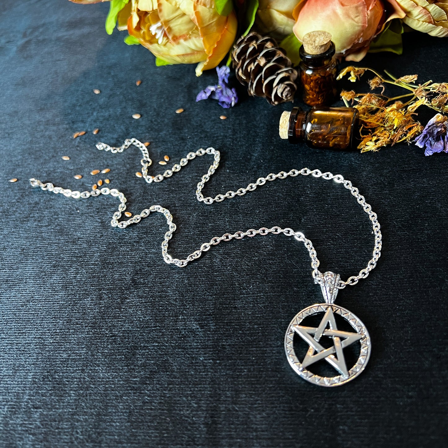 Stainless steel pentacle witch necklace Baguette Magick