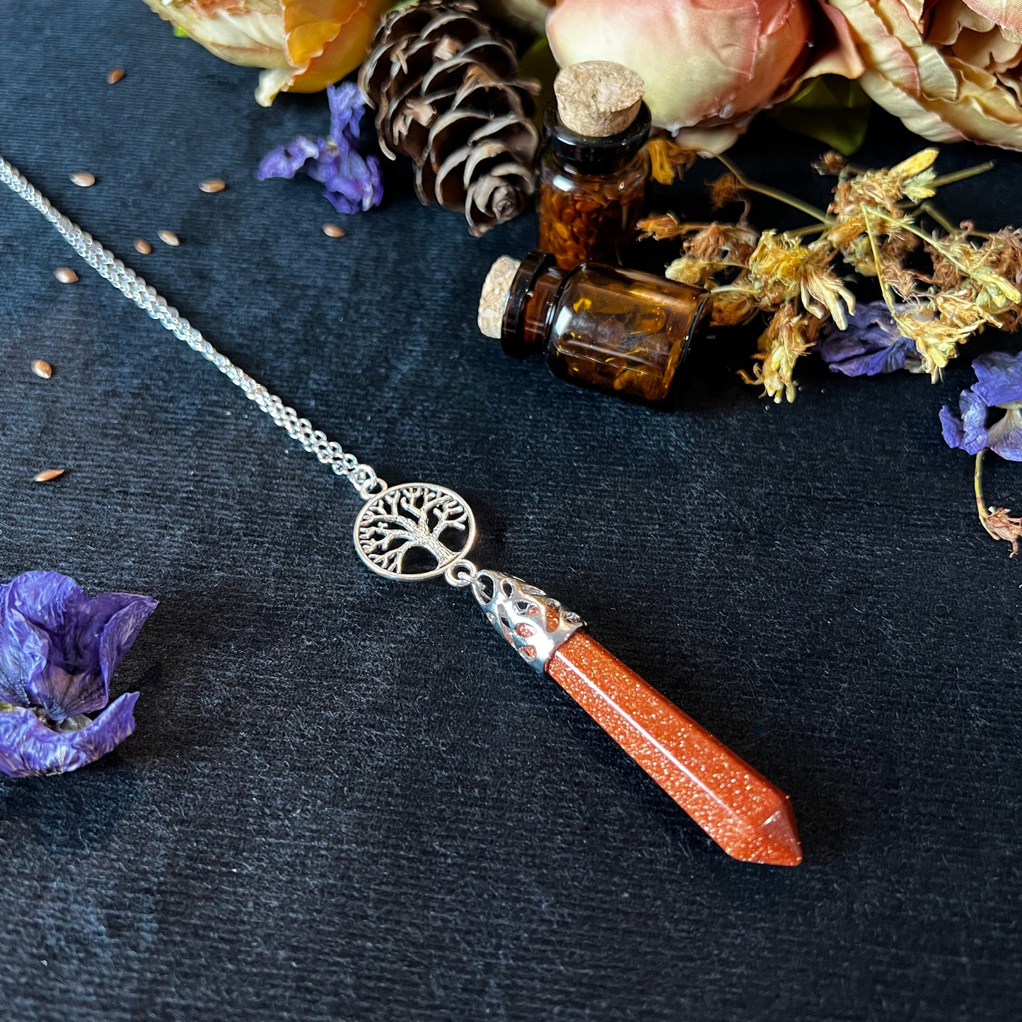Goldstone and tree of life divination necklace Baguette Magick