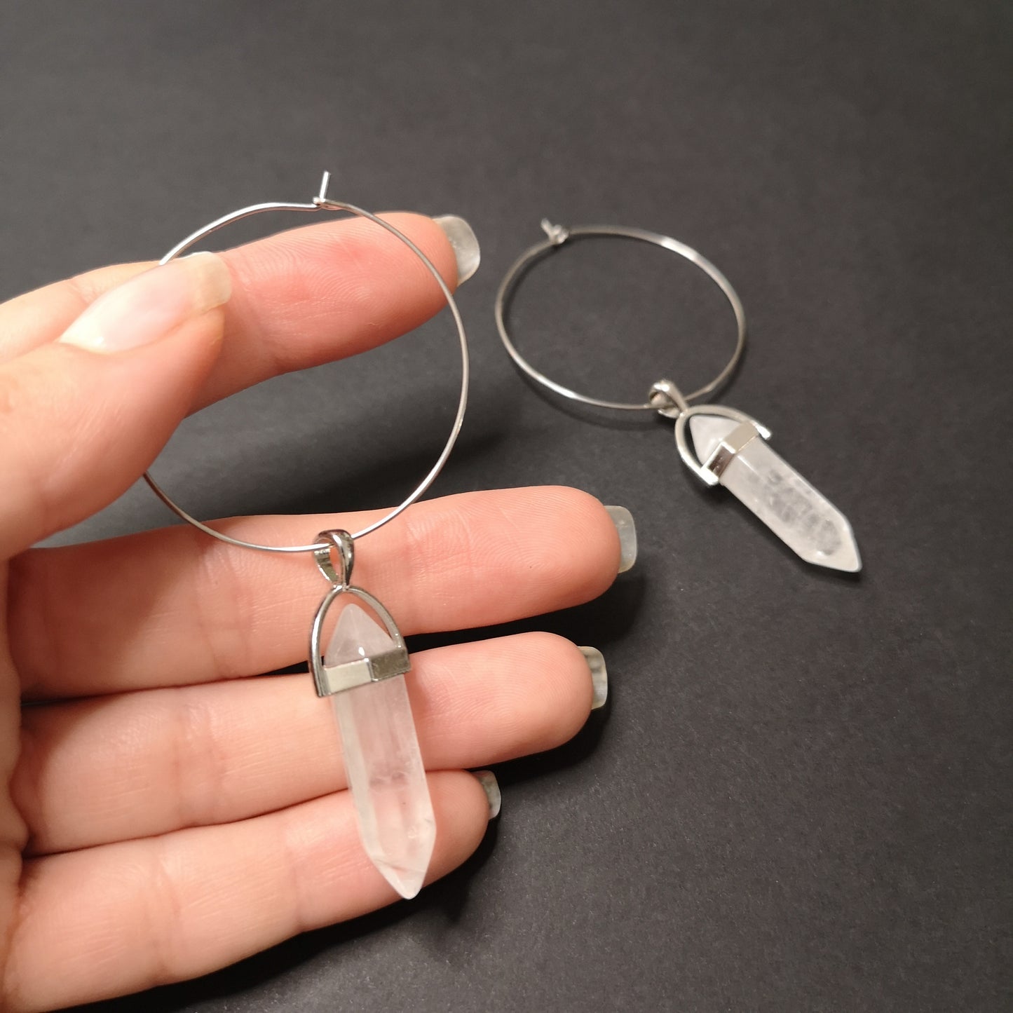 Quartz hoop earrings boho and witchy jewelry Baguette Magick