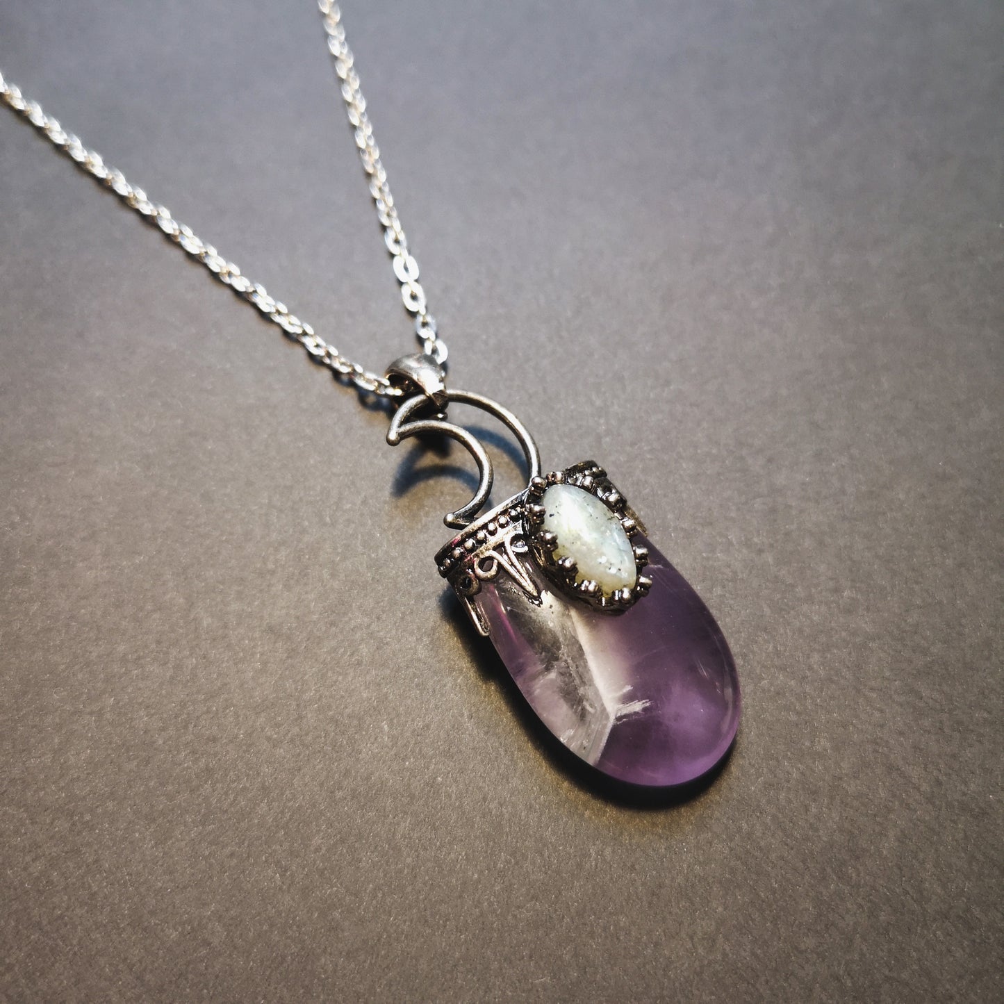 Crescent moon amethyst and labradorite witchy necklace Baguette Magick