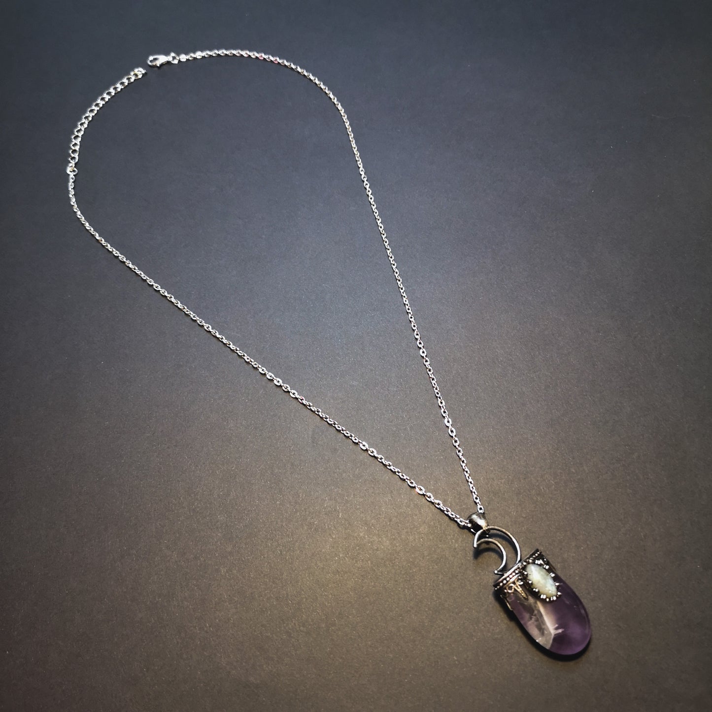 Crescent moon amethyst and labradorite witchy necklace Baguette Magick