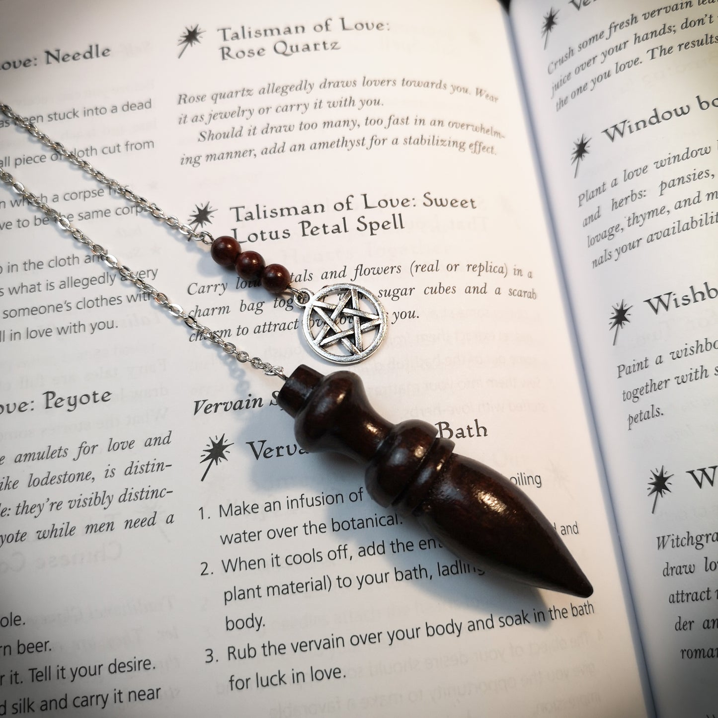 Coconut wood pentacle dowsing pendulum for divination Baguette Magick