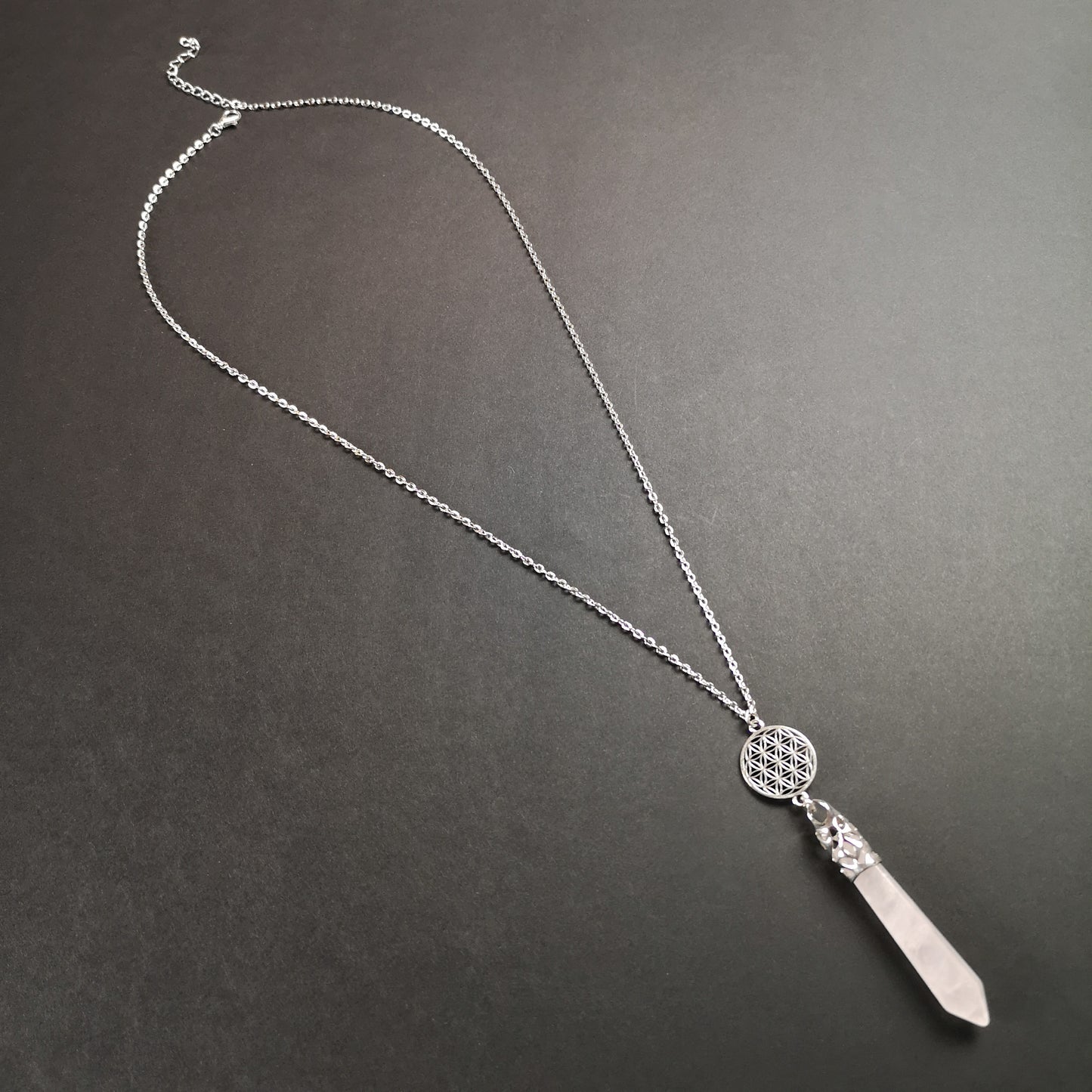 Rose quartz flower of life pendulum necklace Baguette Magick