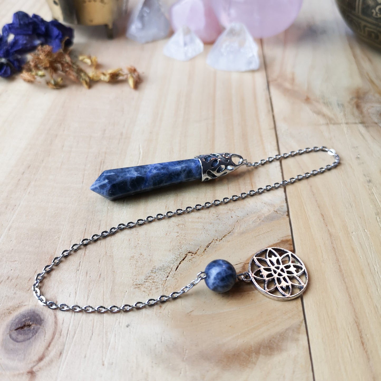 Sodalite and floral mandala pendulum Baguette Magick