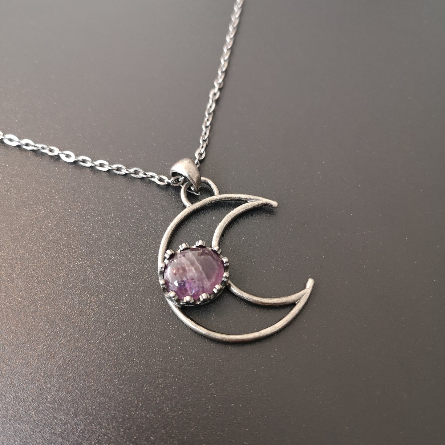 Crescent moon amethyst witchy choker necklace Baguette Magick