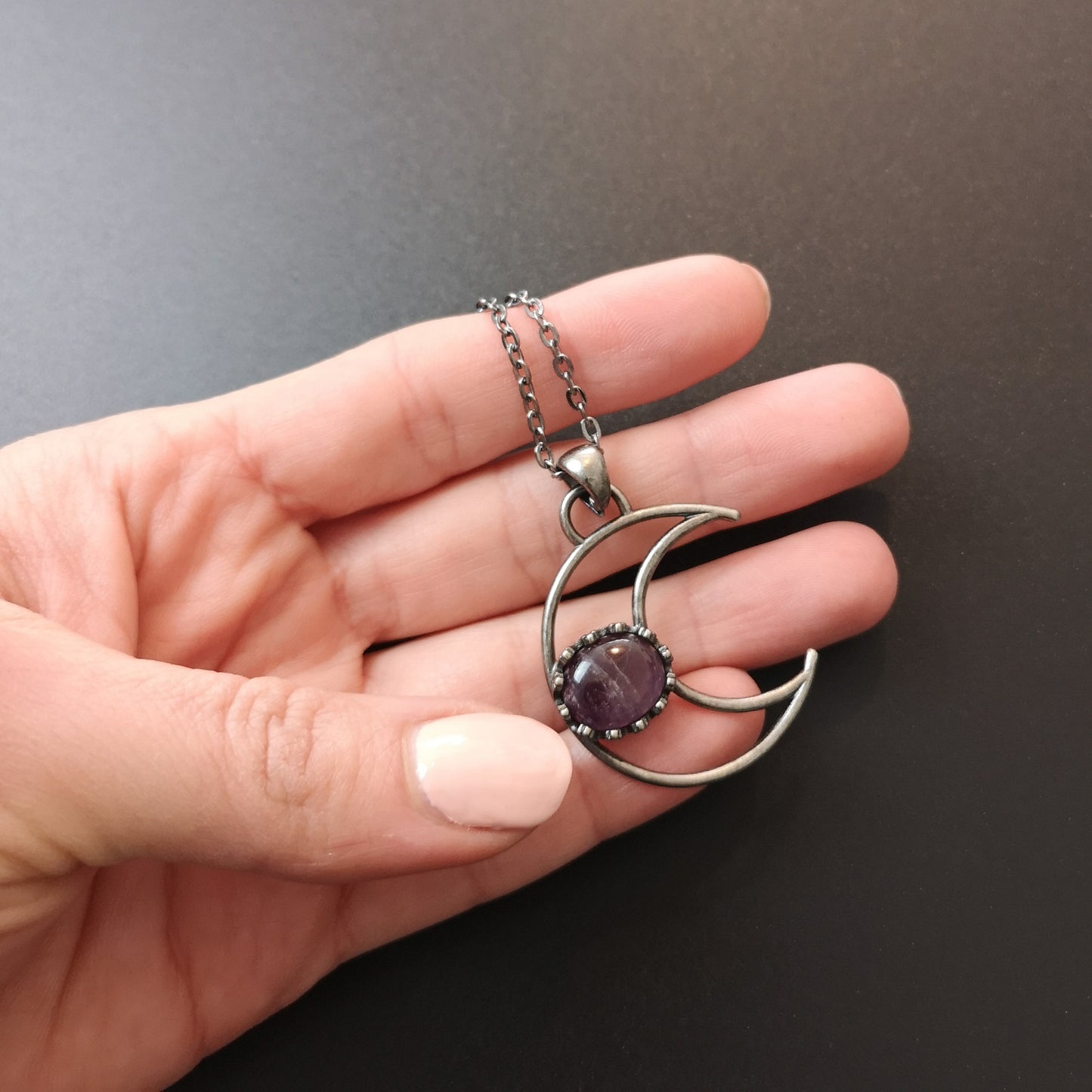 Crescent moon amethyst witchy choker necklace Baguette Magick