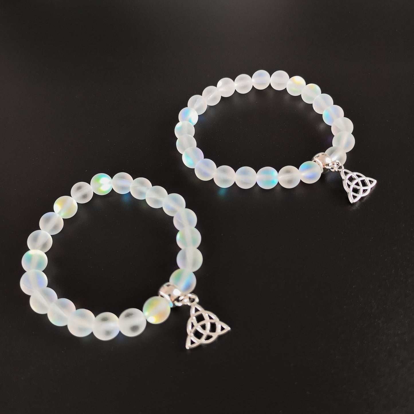 Mermaid glass mala beaded bracelet with a triquetra charm Baguette Magick