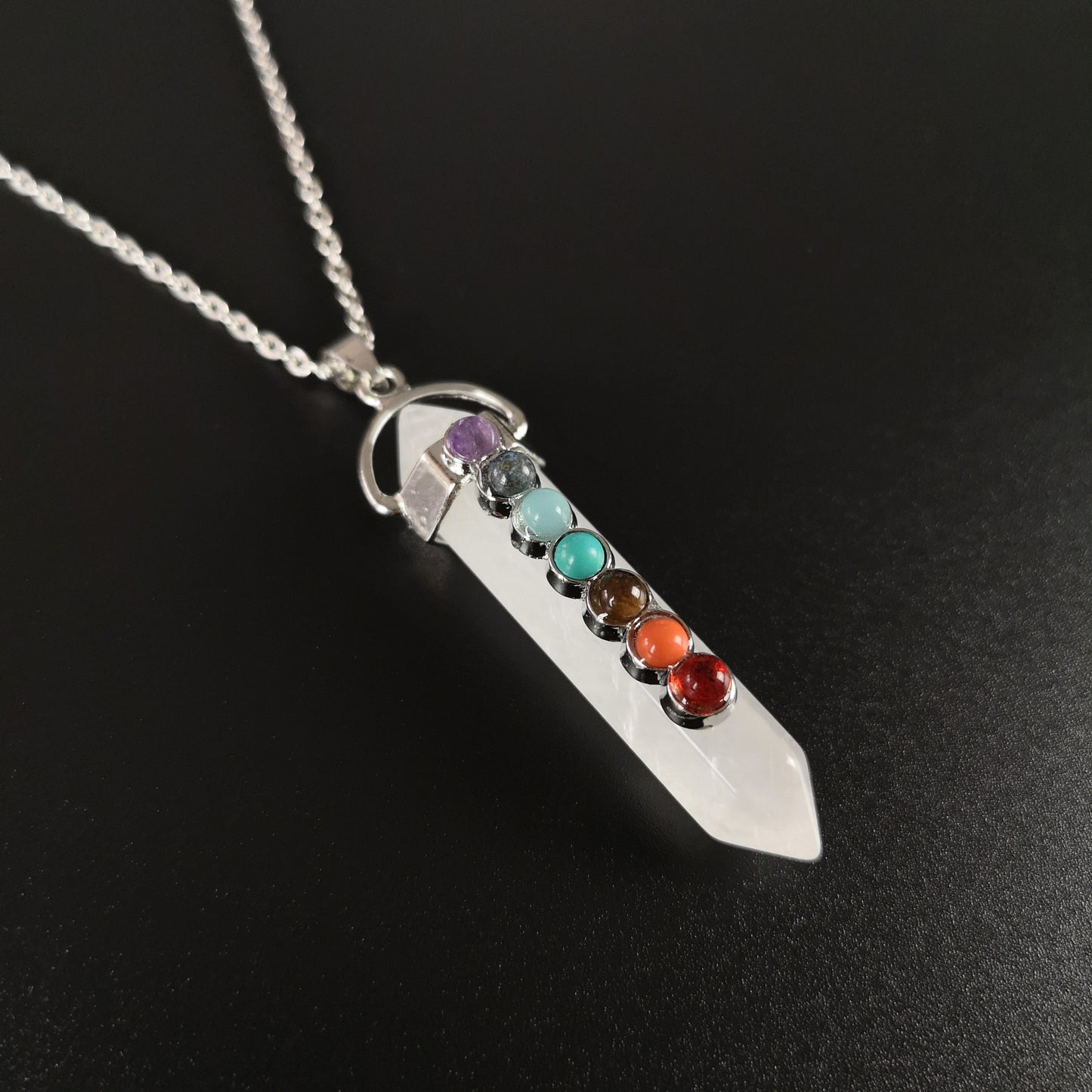 7 chakras quartz necklace Baguette Magick