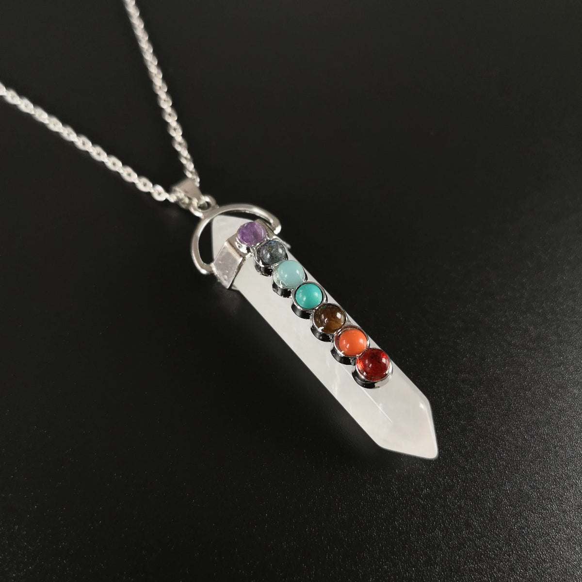 7 chakras quartz necklace Baguette Magick