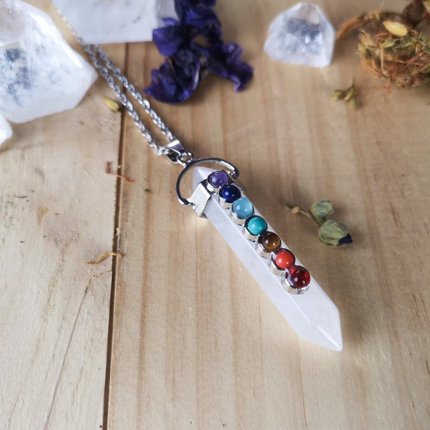 7 chakras quartz necklace Baguette Magick