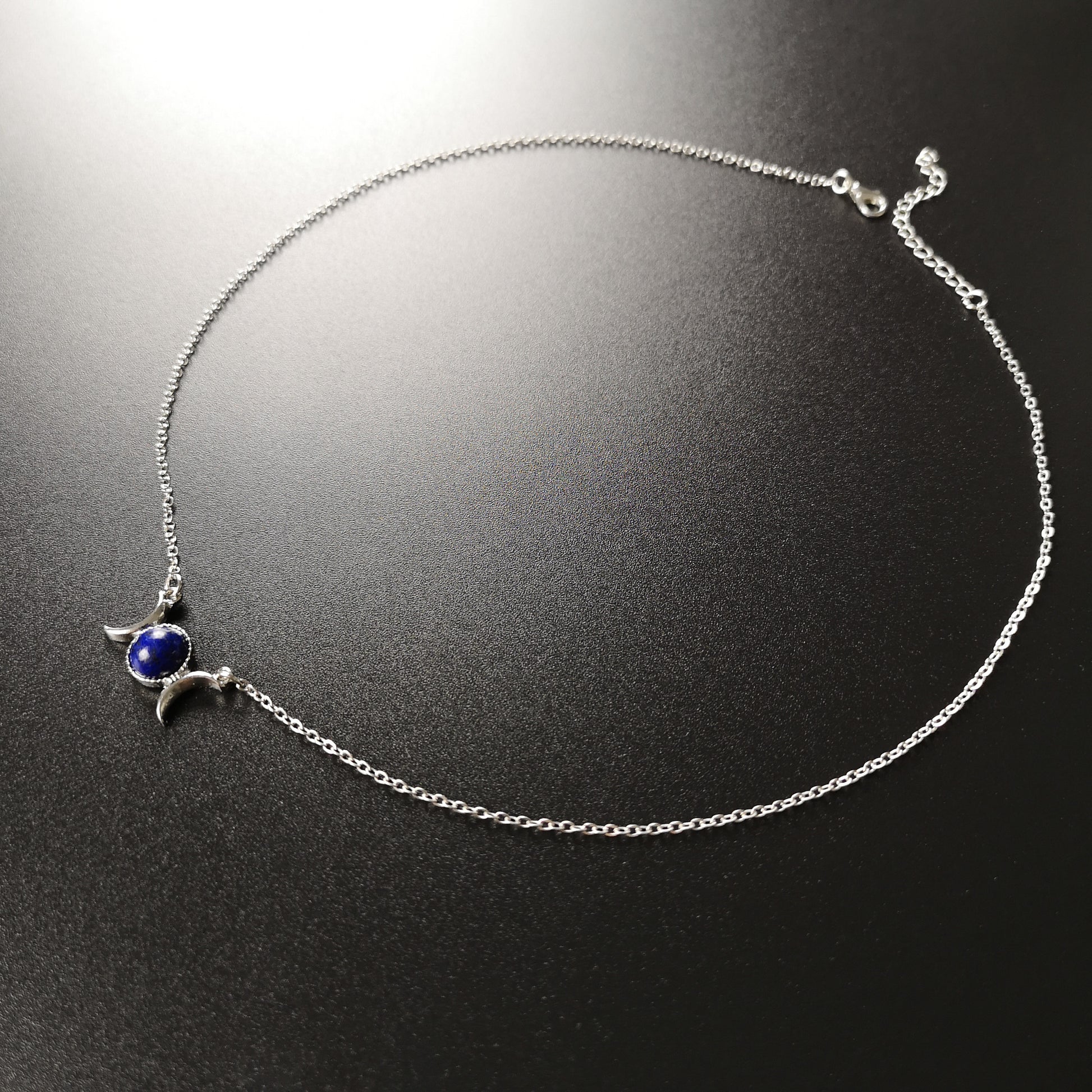 Lapis lazuli triple moon necklace wiccan jewelry Baguette Magick