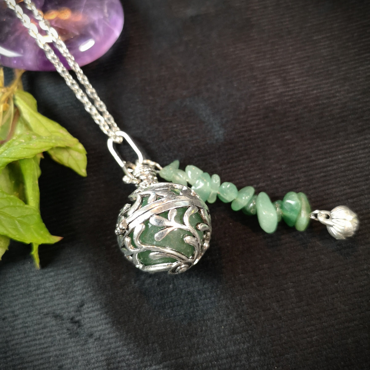 Aventurine locket necklace Baguette Magick