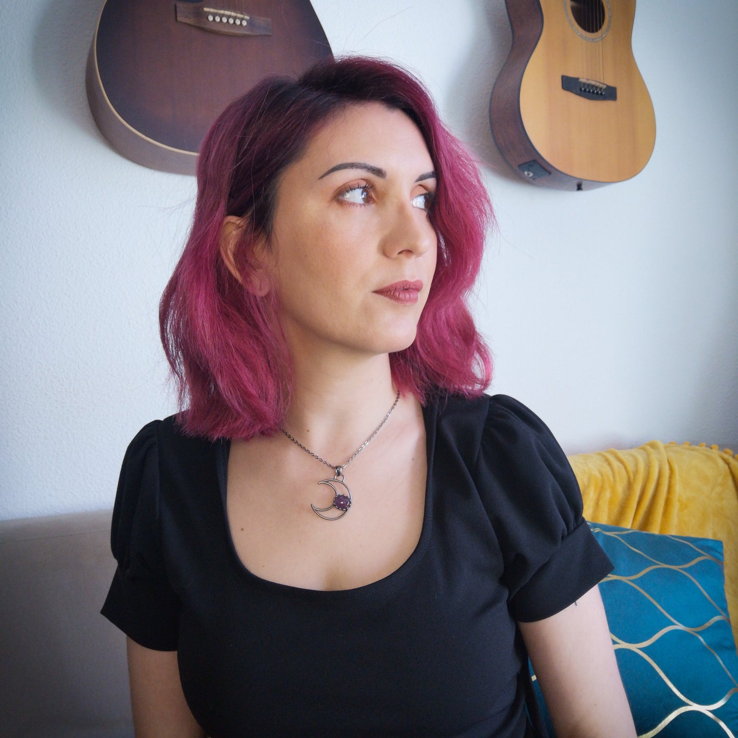 Crescent moon amethyst witchy choker necklace Baguette Magick