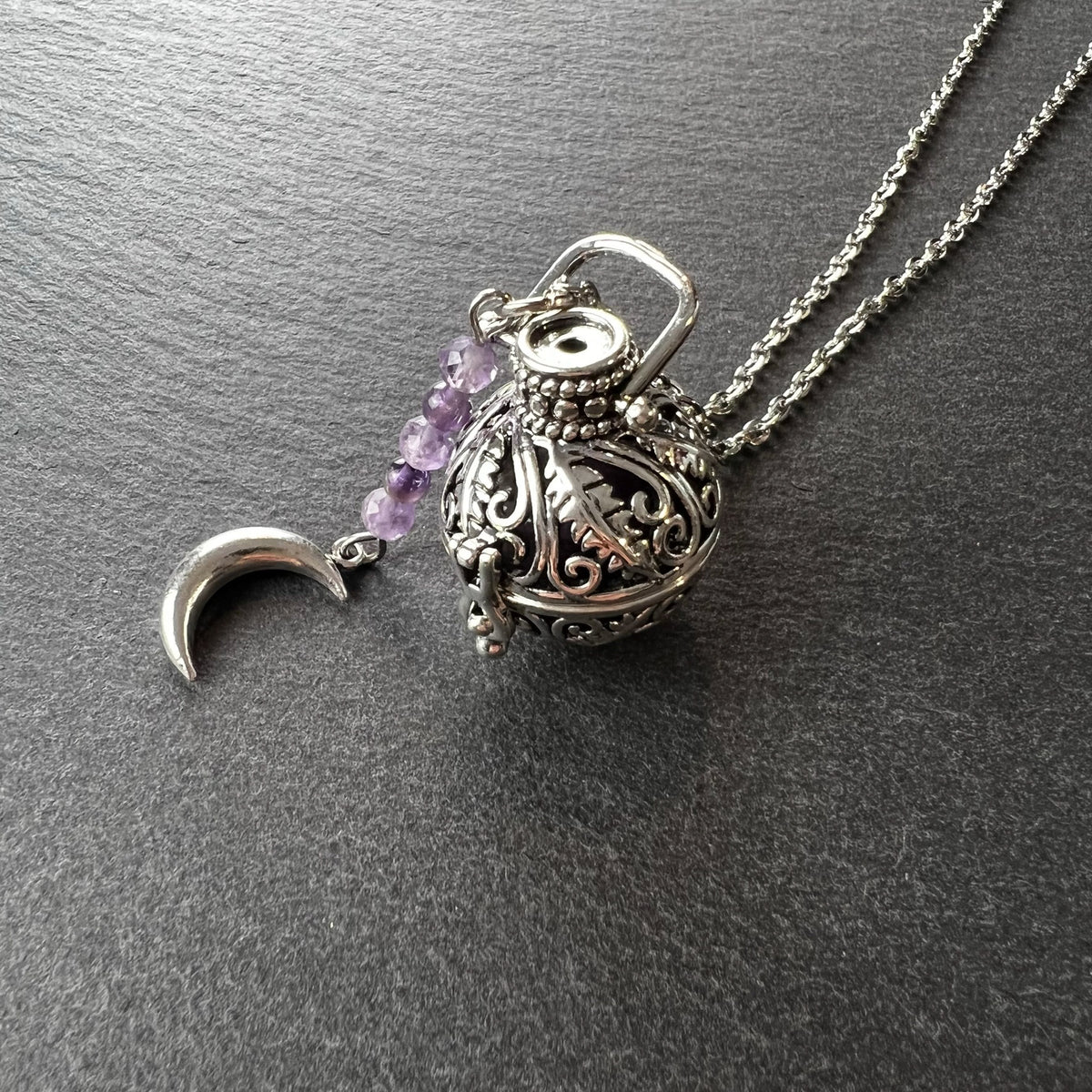 Rococo amethyst locket and Moon crescent necklace Baguette Magick