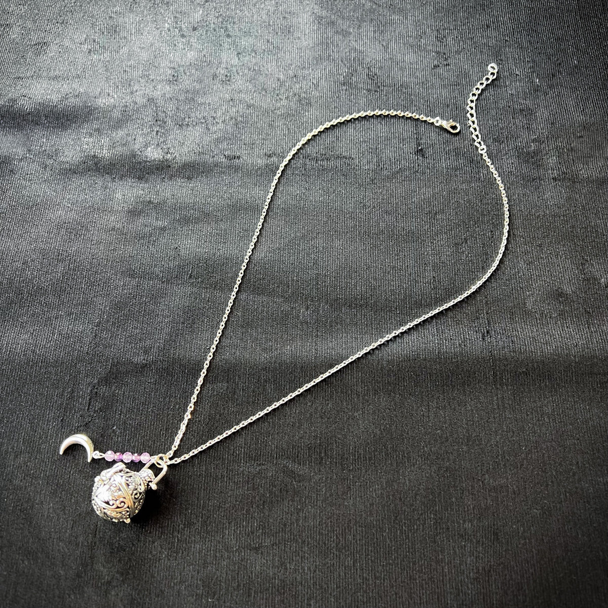 Rococo amethyst locket and Moon crescent necklace Baguette Magick