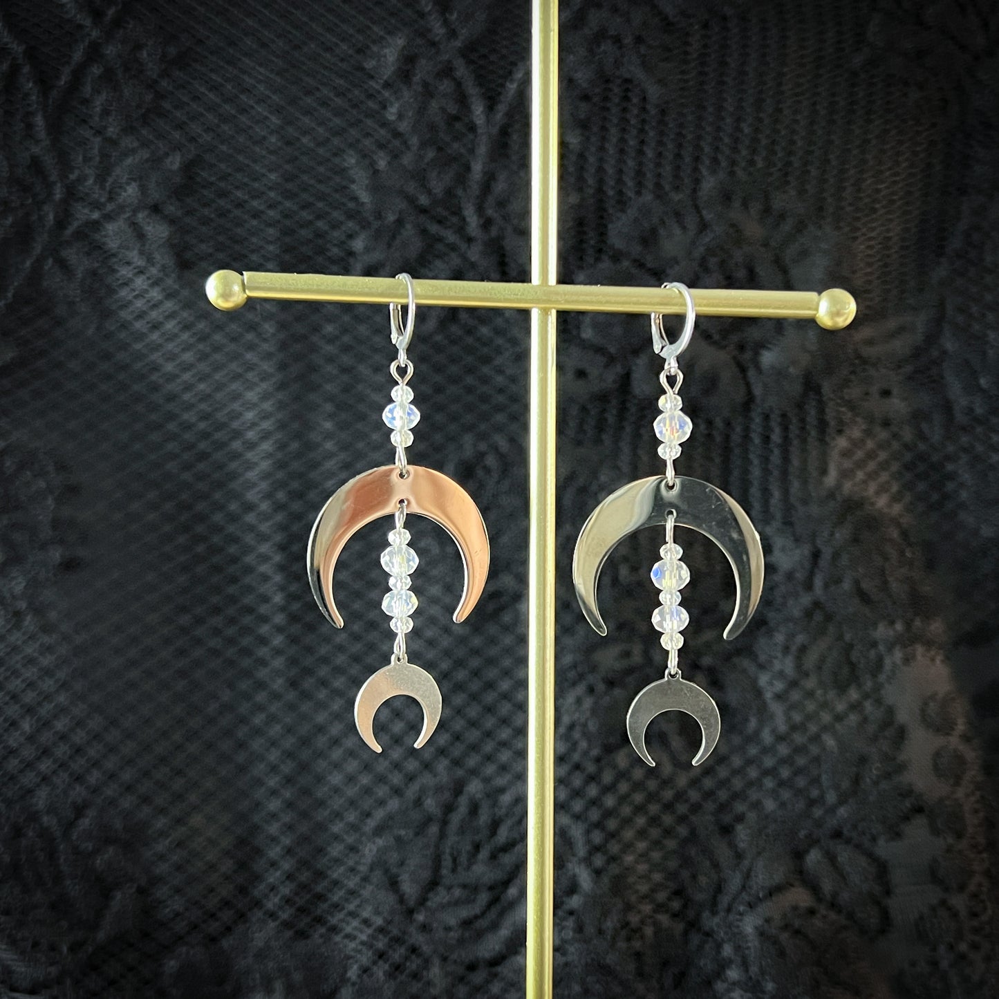 Moon crescents and crystals earrings made of stainless steel Baguette Magick