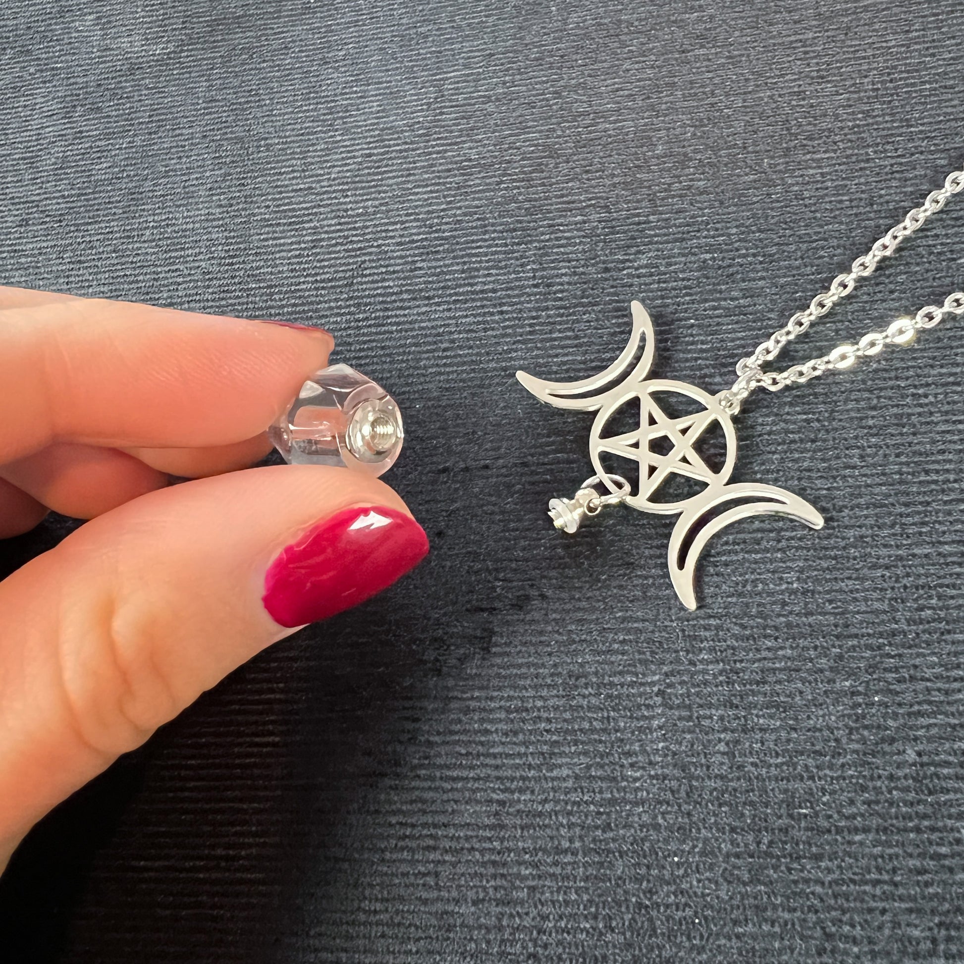 Triple Moon and pentacle potion necklace made of stainless steel Baguette Magick