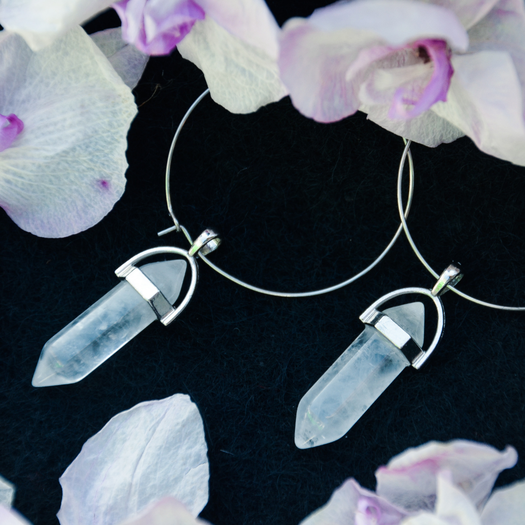 Quartz hoop earrings boho and witchy jewelry Baguette Magick