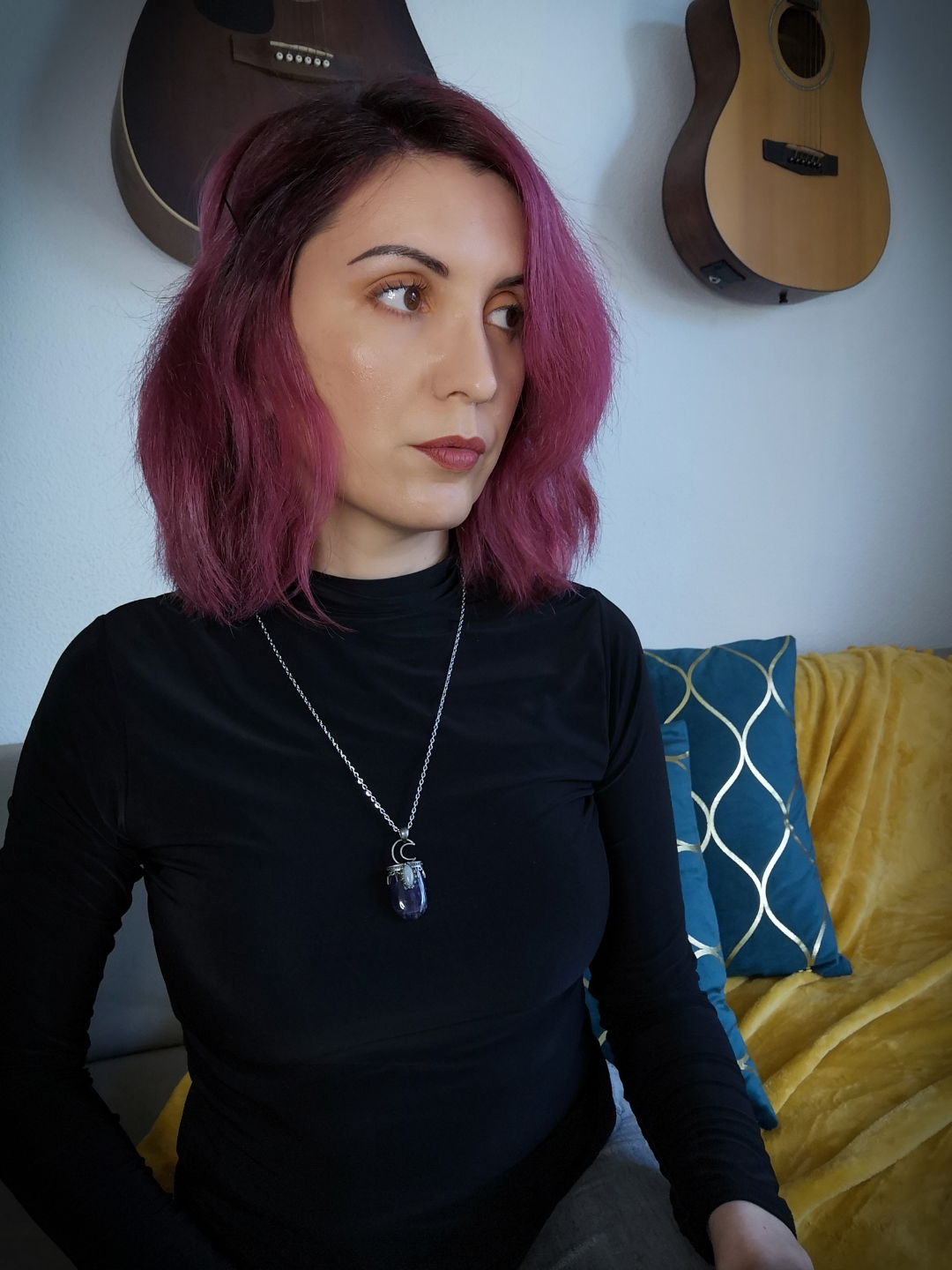 Crescent moon amethyst and labradorite witchy necklace Baguette Magick