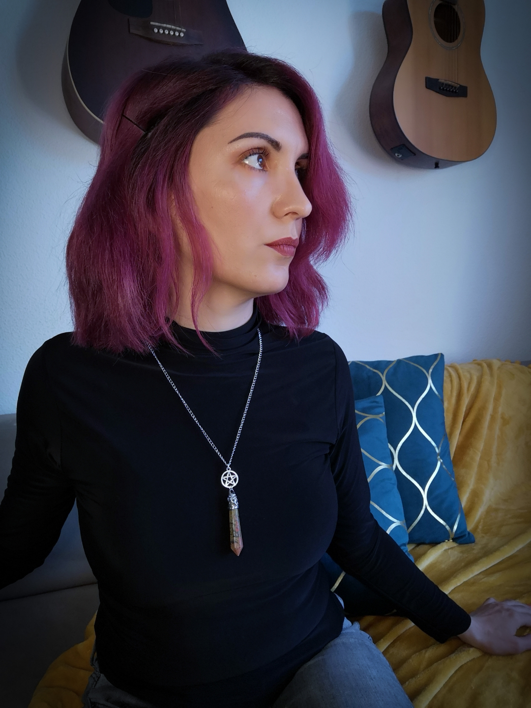 Unakite and pentacle pendulum necklace Baguette Magick