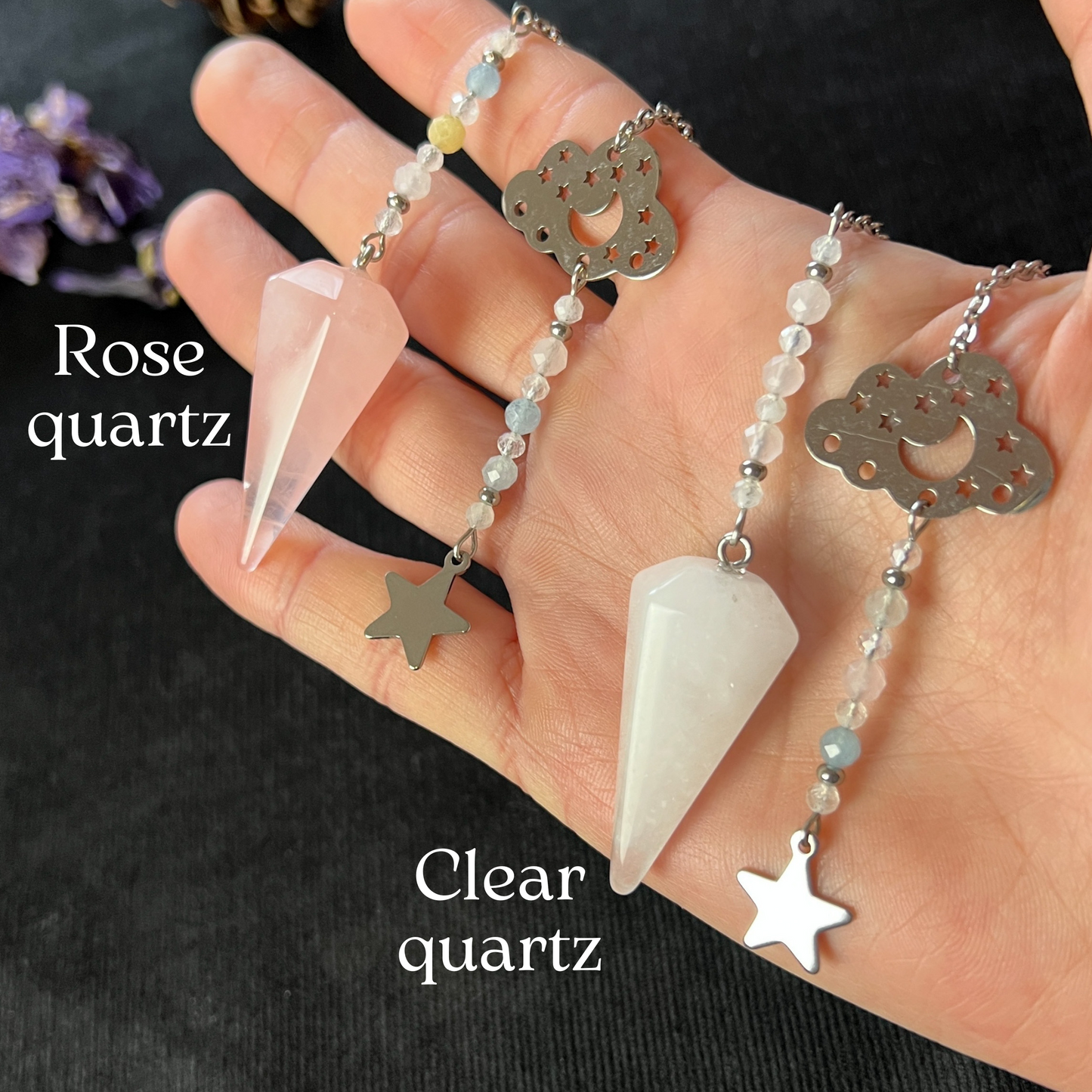 lovely pastel gemstone divination pendulum for dowsing star and cloud charms