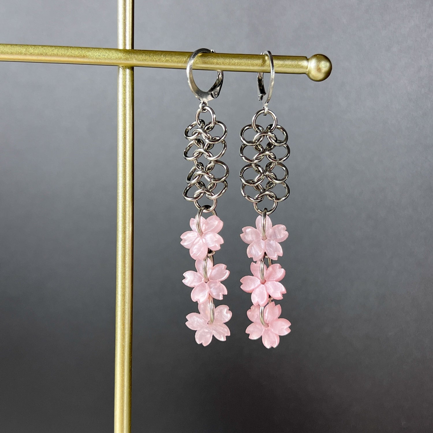 sakura chainmail gothic earrings
