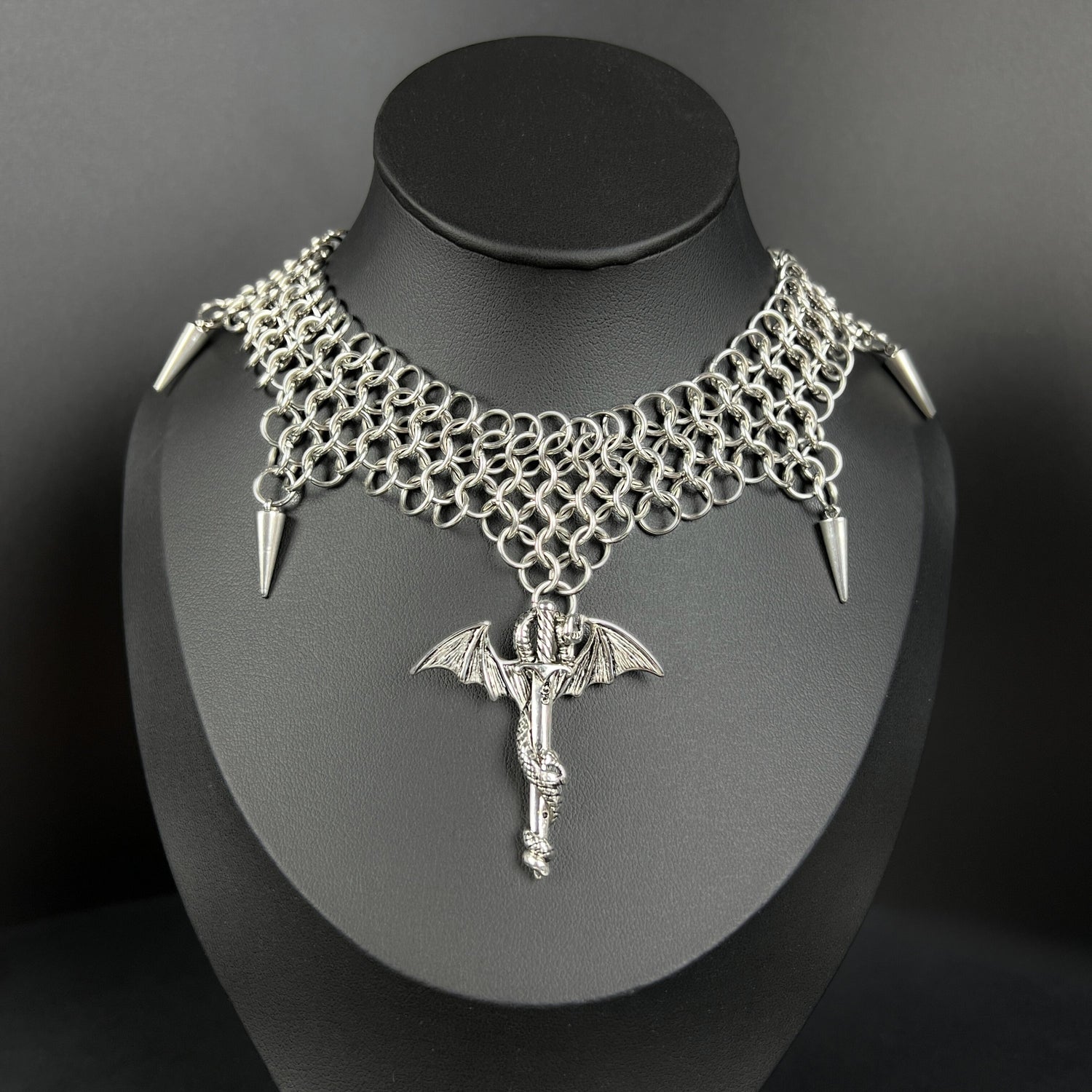 chainmail gothic dragon necklace
