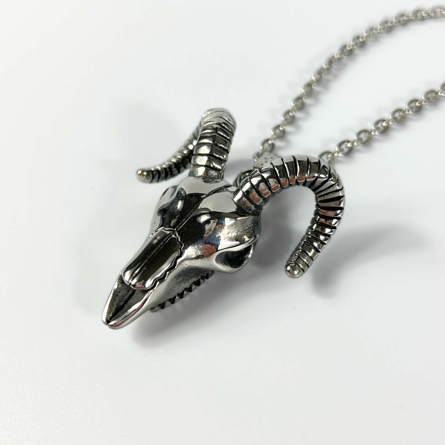ram skull pendant necklace gothic alt halloween jewelry silver tone
