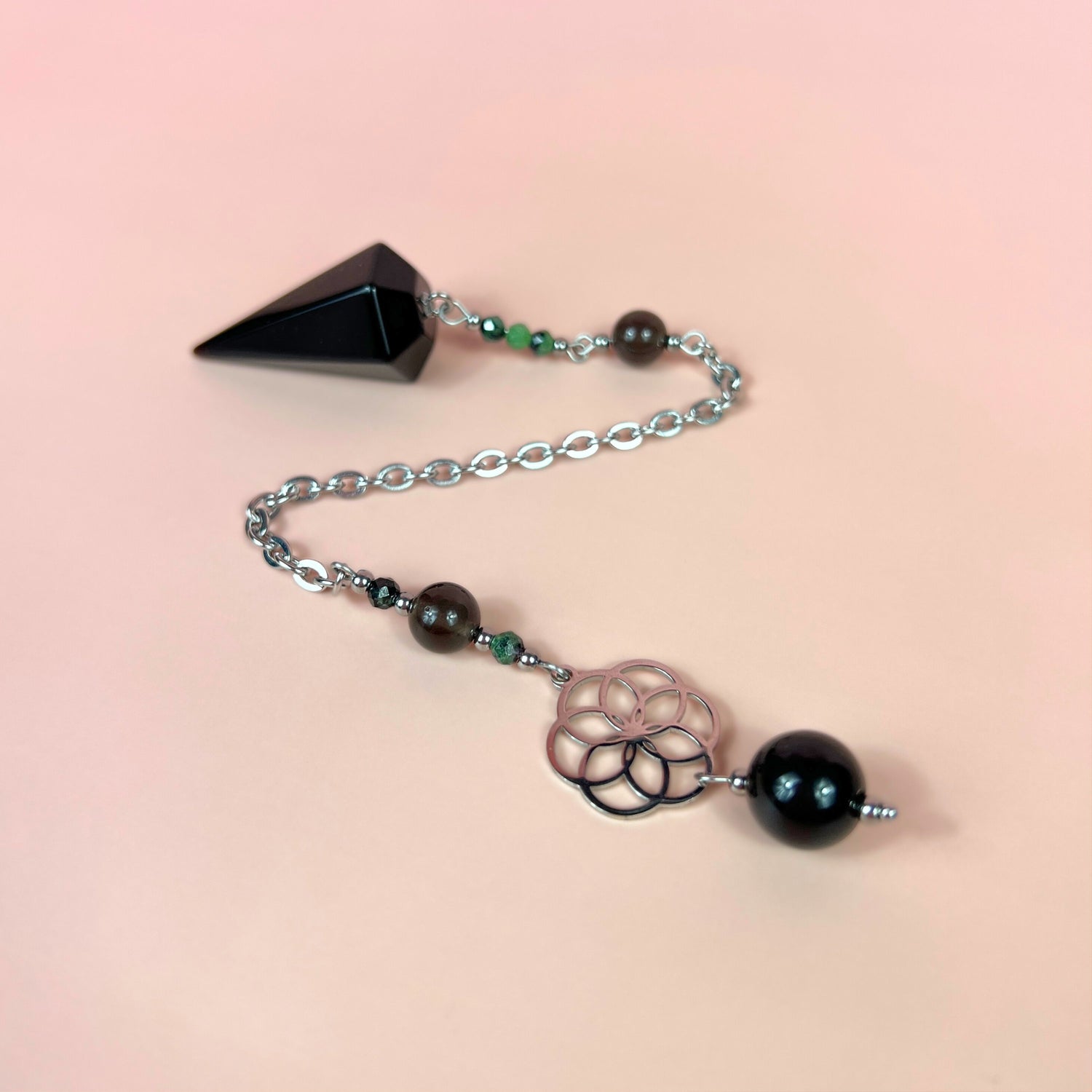 obsidian gemstone flower of life dowsing pendulum for divination