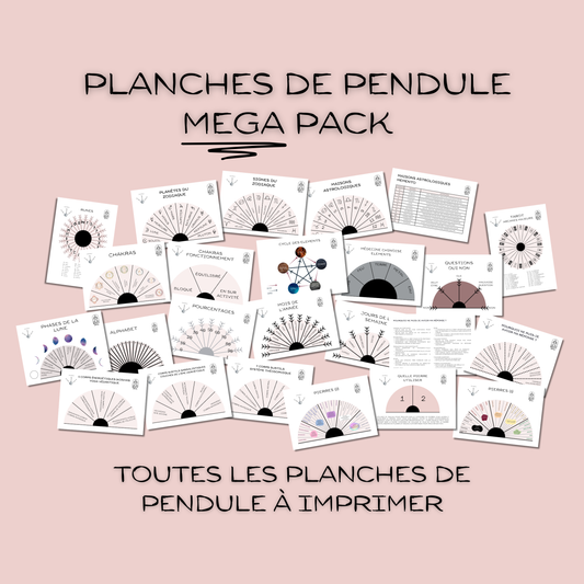 Pendulum charts MEGA pack, FRENCH language: all the printable dowsing charts for pendulum divination