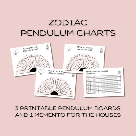 Astrological printable pendulum charts: Zodiac signs, planets, houses