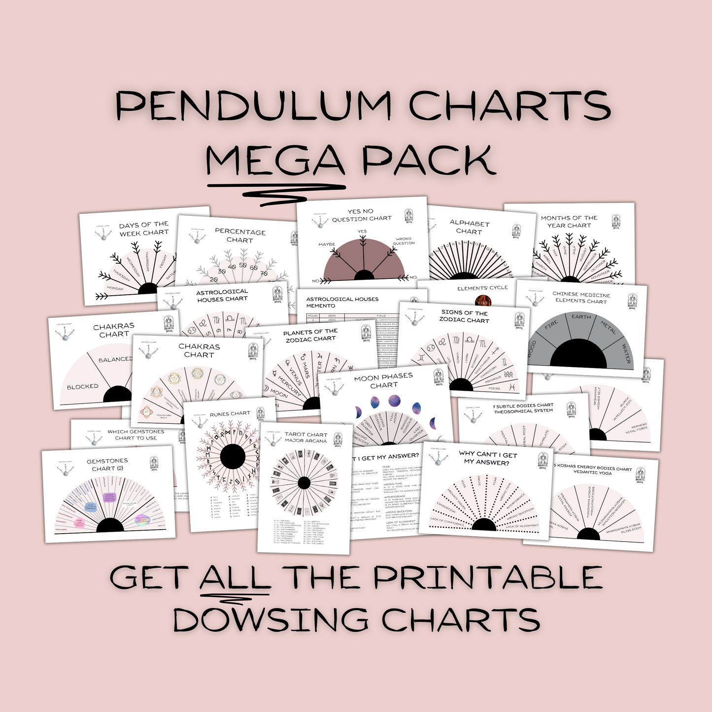 Pendulum charts MEGA pack: all the printable dowsing charts for pendulum divination Baguette Magick
