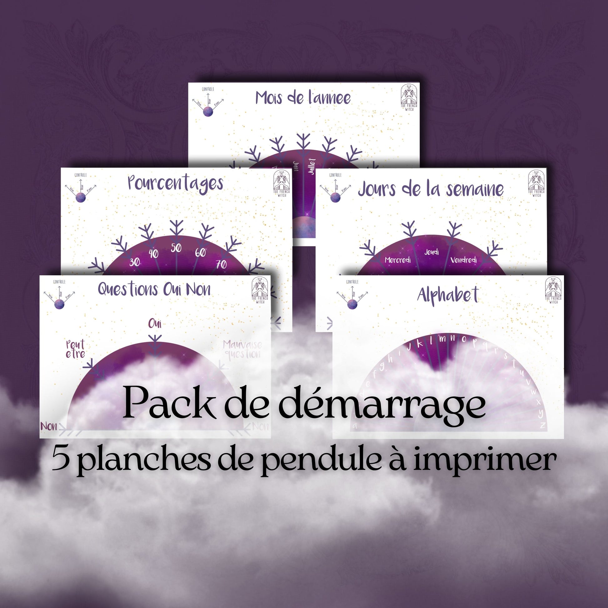 5 planches de pendule à imprimer pack de demarrage langue française PDF pour divination radiesthésie
