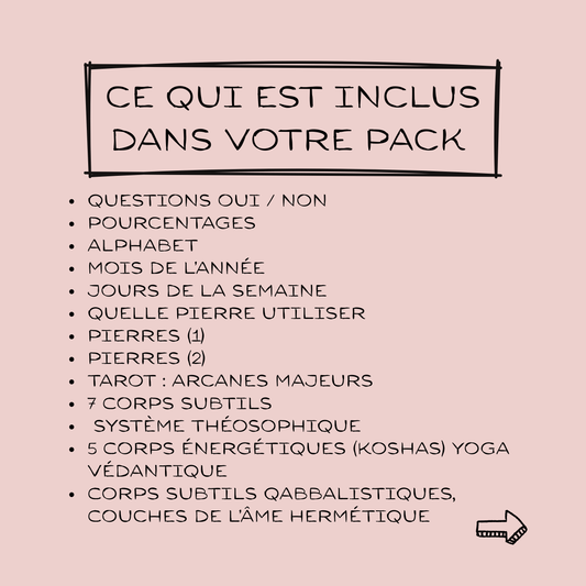 Pendulum charts MEGA pack, FRENCH language: all the printable dowsing charts for pendulum divination