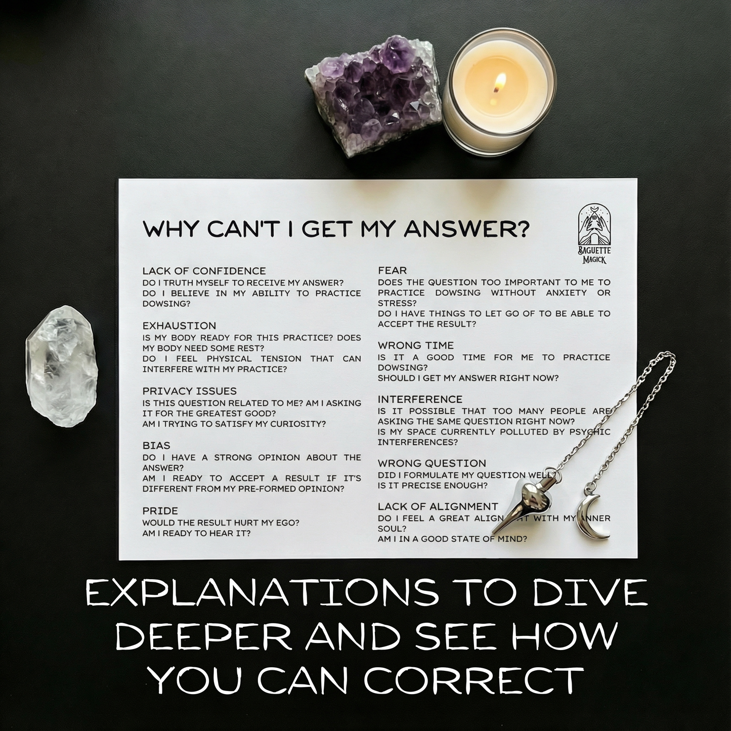 "Why can't I get my answer" printable pendulum chart Baguette Magick