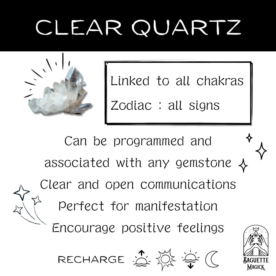 Celestial Clear Quartz dowsing pendulum, with moon, star & bow charms