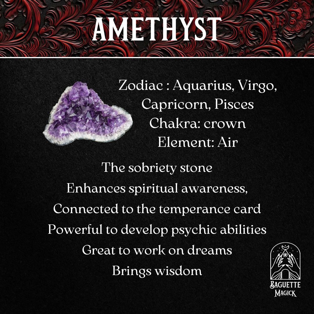 amethyst crystal gemstone spiritual properties and virtues Baguette Magick