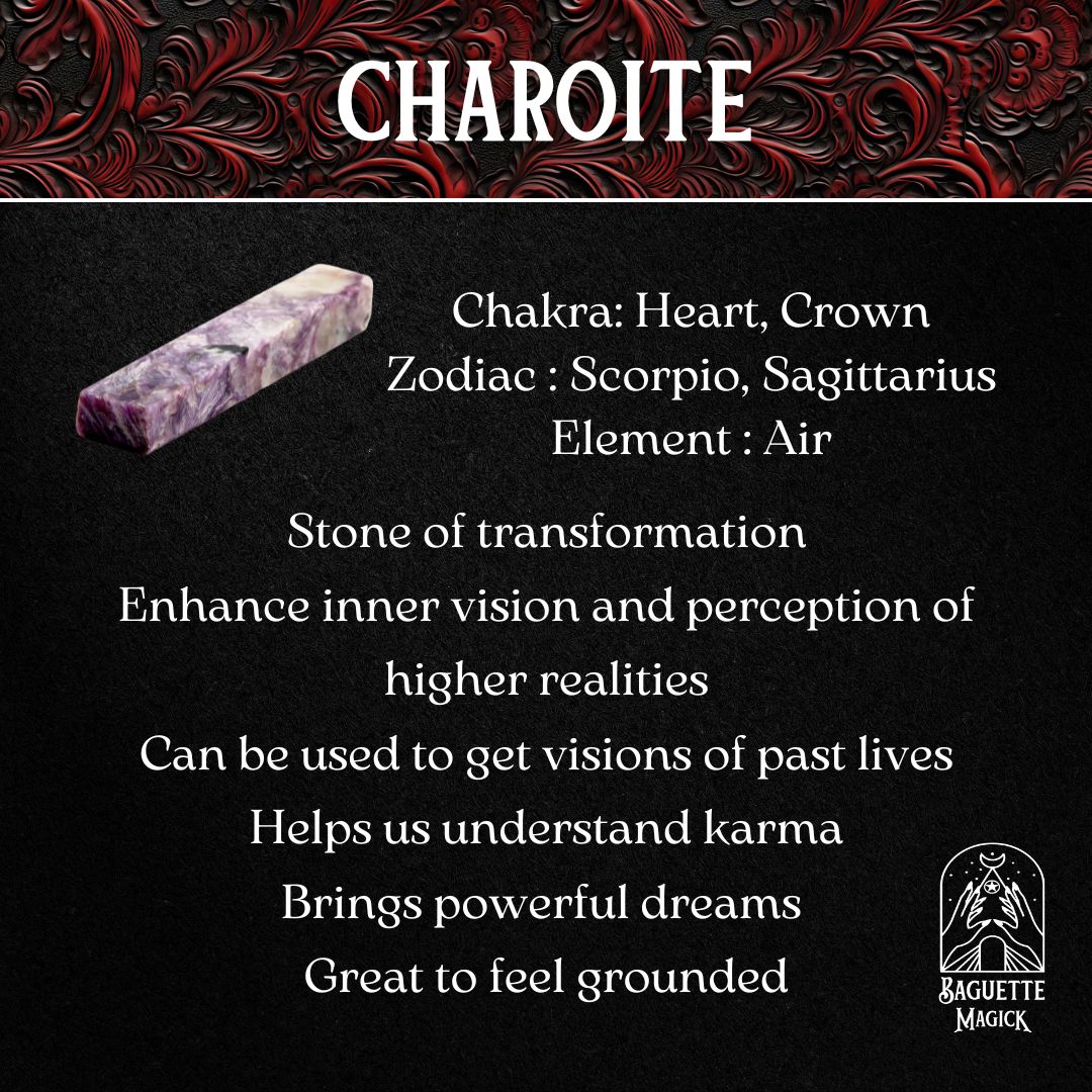 charoite crystal gemstone spiritual properties and virtues Baguette Magick