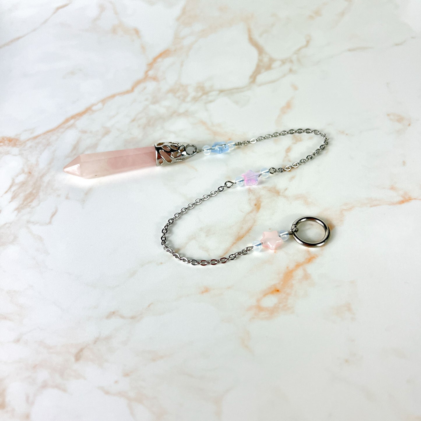 Rose quartz and Opalite stars pendulum Baguette Magick